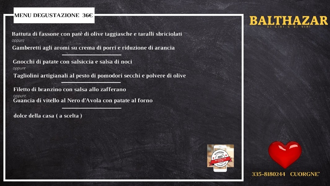 menu degustazione del ristorante