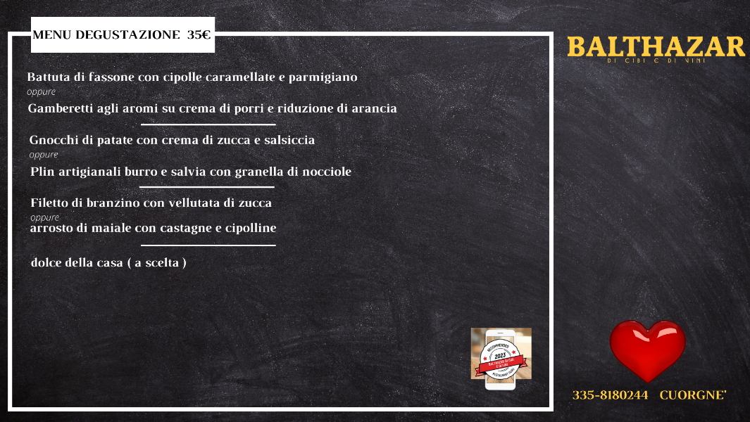menu degustazione del ristorante